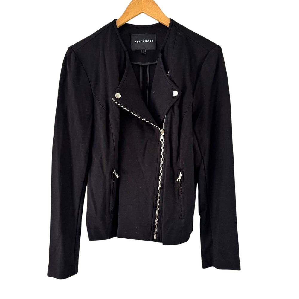 Alice Hope Moto Jacket Black Zip Up‎ Blazer Career Office Fitted Size M
